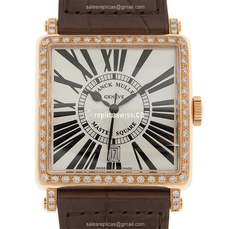 Franck Muller 6000 H SC DT R D 1R Replica - Automatic - Rose Gold Case - White Dial - Leather Strap