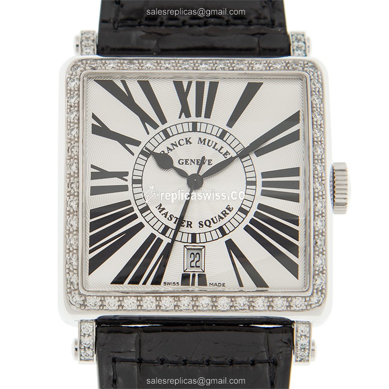 Franck Muller 6000 H SC DT R D 1R Master Square - Auto - 18kt White Gold - Diamond Dial - Black Leather Strap