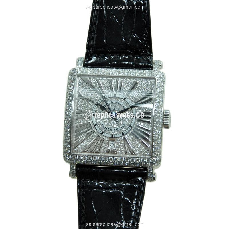 Franck Muller 6000 H SC DT R D CD Master Square - Auto - 18kt White Gold - Diamond - Silver Dial - Black Alligator Buckle