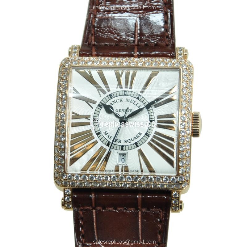 Franck Muller 6000 H SC DT REL R D Master Square - Auto - 18kt Rose Gold - Diamonds - Silver Dial - Luxury Replica MASTER SQUARE Watch