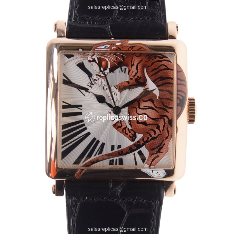 Franck Muller 6000 H SC TIG 2 Replica - Automatic - Rose Gold Case - Silver Dial - Alligator Black Strap