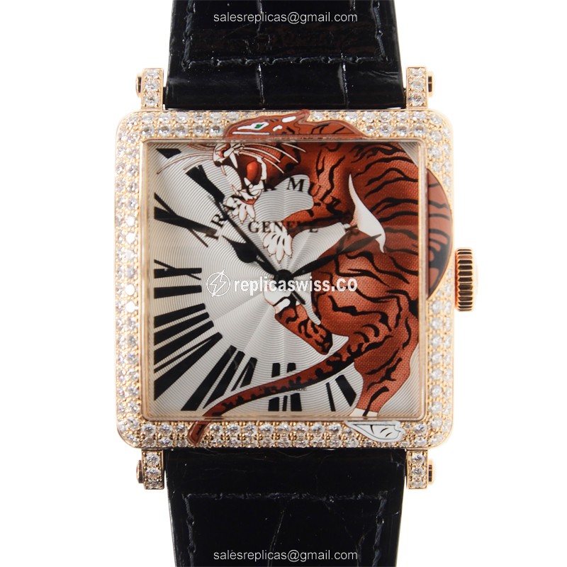 Franck Muller 6000 H SC TIG 2 D 5N Master Square - 18kt Rose Gold Case - Automatic Movement - Diamond Dial - Black Alligator Strap