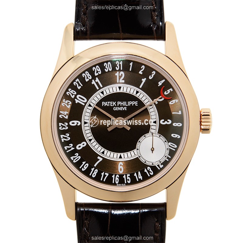 Patek Philippe 6000R-001 Replica - Automatic - 18kt Rose Gold - Round Dial - Black Alligator Strap - Luxury Replica CALATRAVA Watch