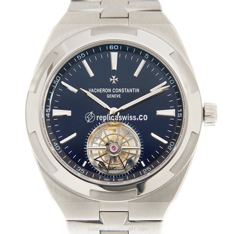 Vacheron Constantin 6000V/110A-B544 Replica - Automatic - Steel Case - Blue Dial, Silver Clasp & Steel Strap - Luxury Replica OVERSEAS Watch