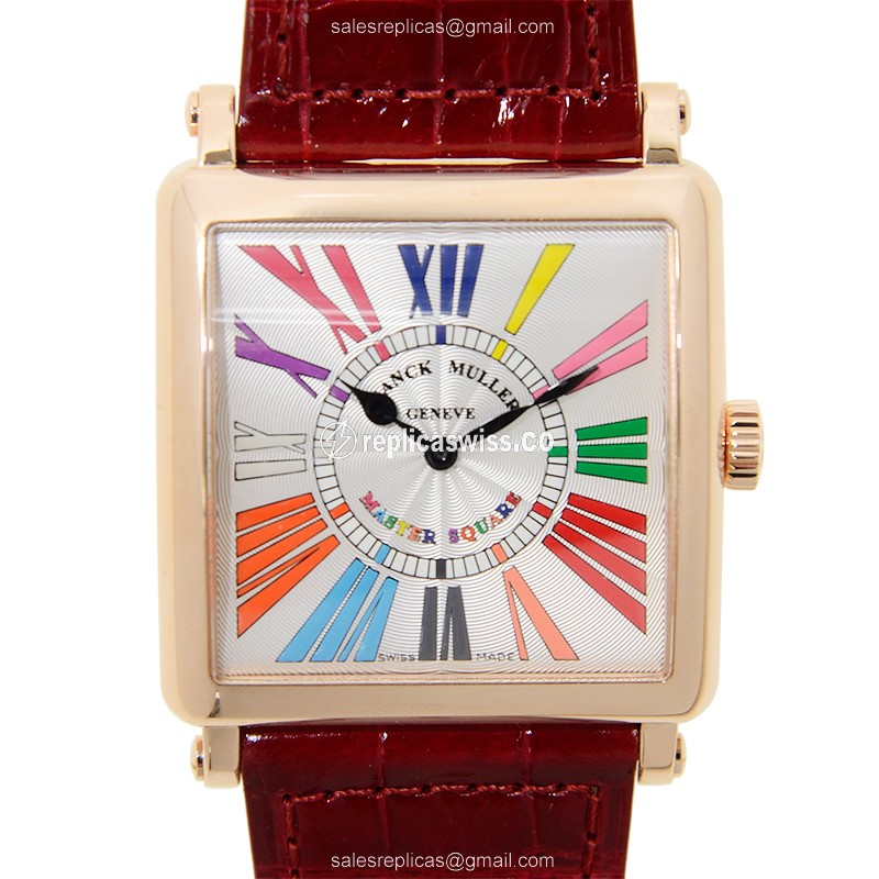 Franck Muller 6002 QZ Replica - Rose Gold - Silver Dial - Alligator Red Strap