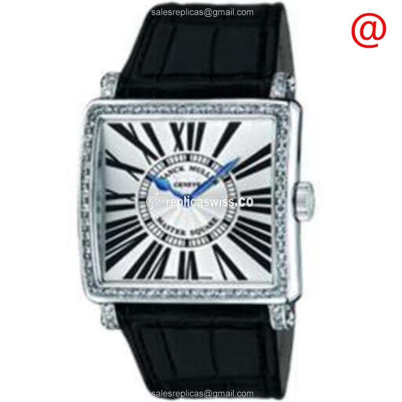 Franck Muller Master Square Quartz - Silver Dial - Diamonds - Leather Strap - Buckle Clasp - Luxury Replica MASTER SQUARE Watch