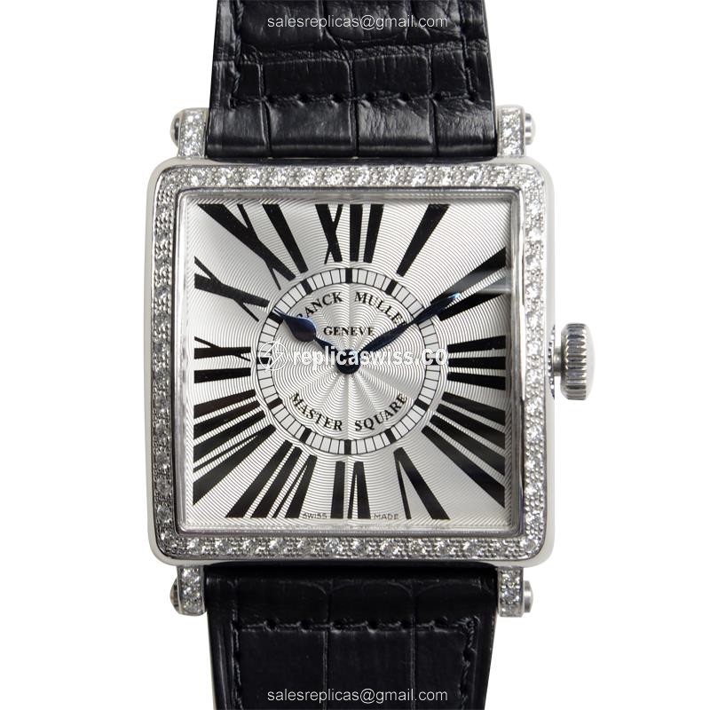Franck Muller 6002 Quartz Replica - Diamond Case - Silver Dial - Leather Strap