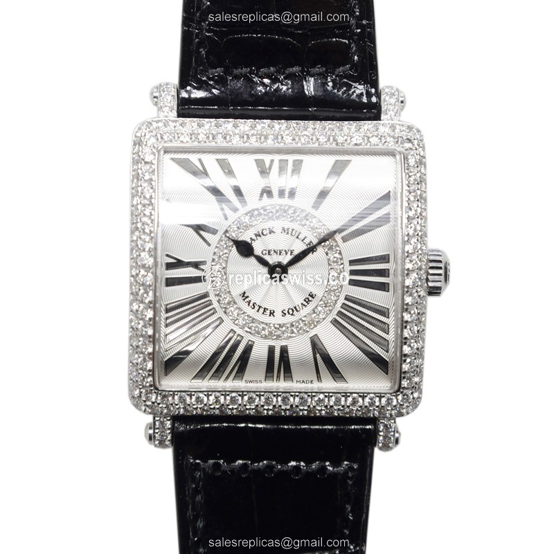 Franck Muller 6002 L QZ REL R D CD 1R Replica - Quartz - 18kt White Gold - Diamond - Silver Dial - Alligator Black Buckle