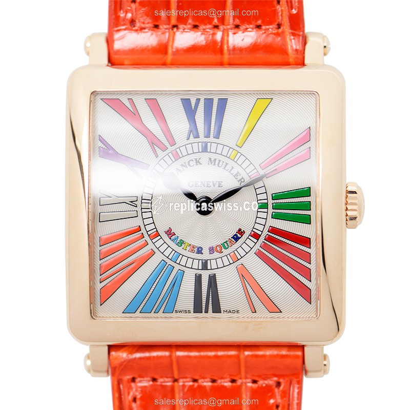Franck Muller 6002 M B QZ COL DRM R 5N Master Square - Quartz - 18kt Rose Gold - Silver Dial - Red Alligator Strap - Buckle Clasp