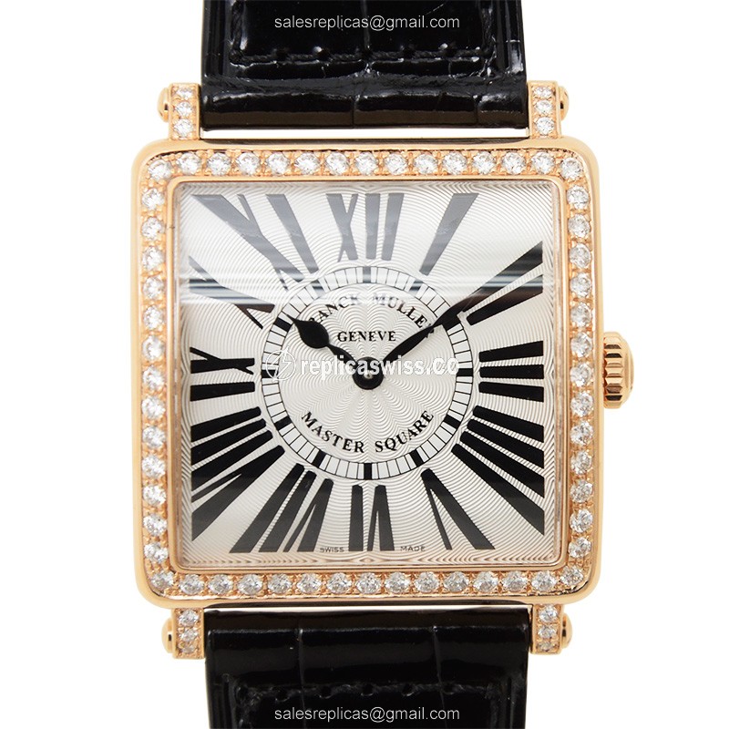 Franck Muller 6002 M B QZ R D 1R Master Square - Quartz - 18kt Rose Gold - Diamonds - Silver Dial - Luxury Replica MASTER SQUARE Watch