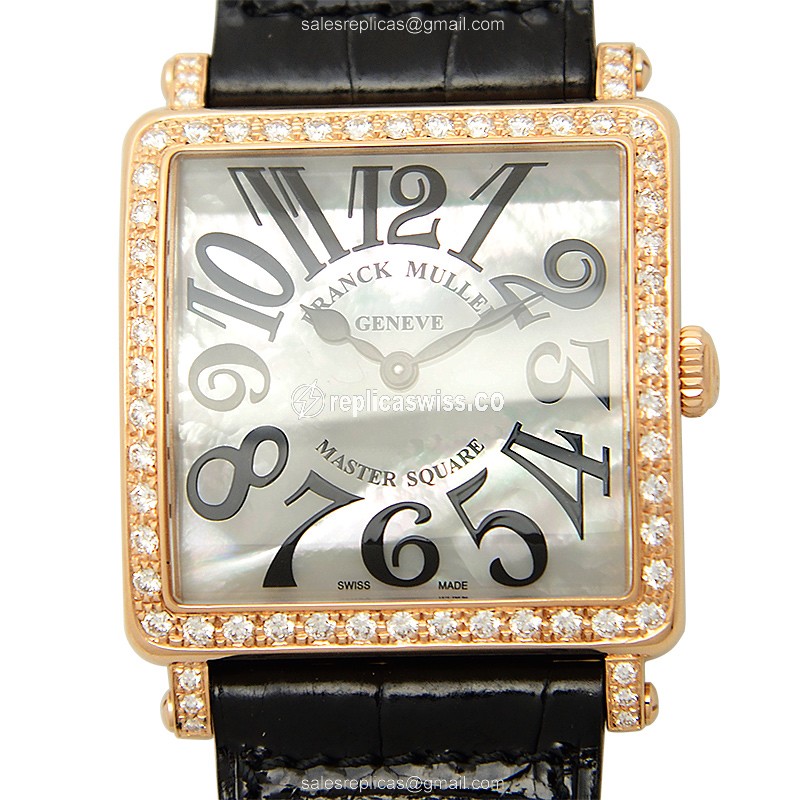Franck Muller Master Square Quartz 18kt Rose Gold & Diamond - White Dial - Alligator Black Buckle