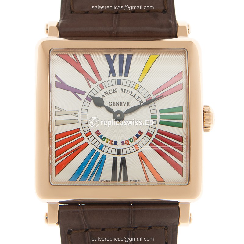 Franck Muller Replica 6002 M QZ COL DRM R - Quartz 18kt Rose Gold Diamonds, Silver Dial Brown Leather Strap Buckle