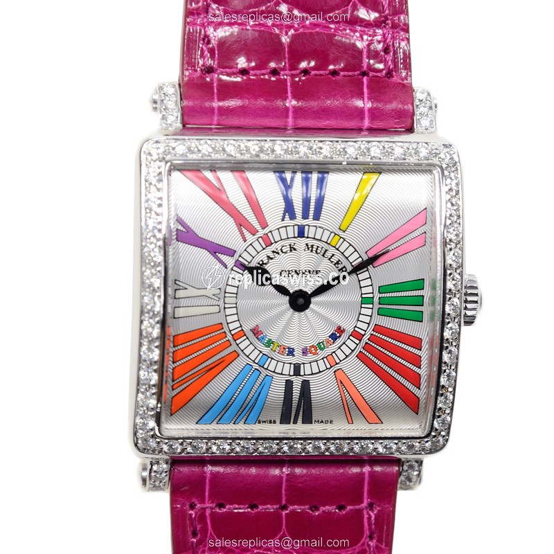 Franck Muller 6002 M QZ COL DRM R D 1R Replica - Quartz - Steel Case - Silver Dial - Red Alligator Strap