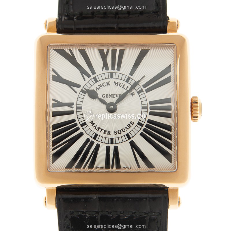 Franck Muller 6002 M QZ R 18kt Rose Gold Quartz - Silver Dial - Brown Alligator Buckle - Luxury Replica MASTER SQUARE Watch