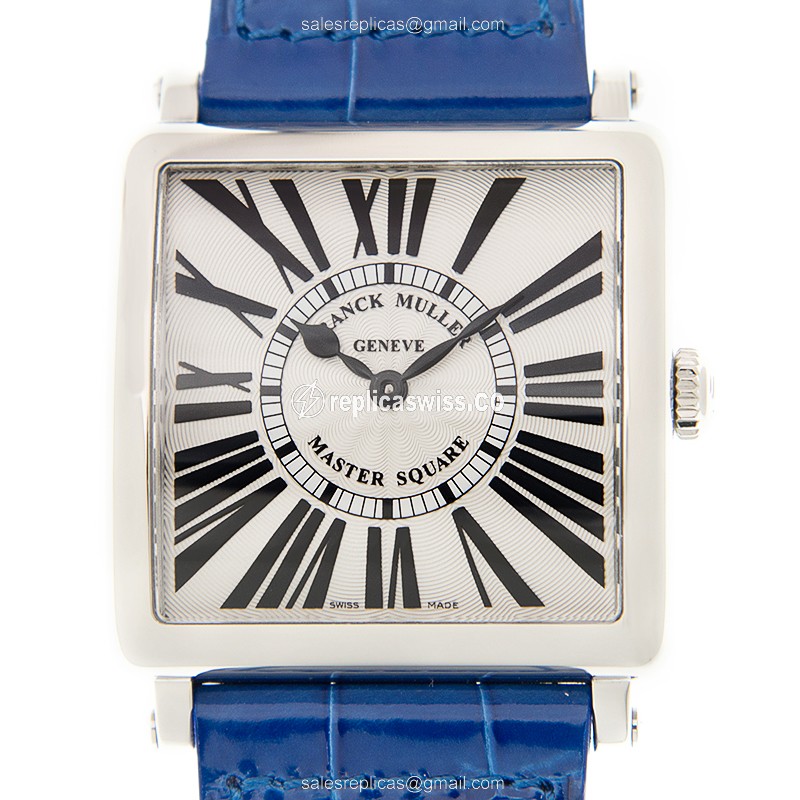 Franck Muller Master Square Replica - Quartz - Stainless - Silver Dial - Blue Leather Strap - Buckle Clasp