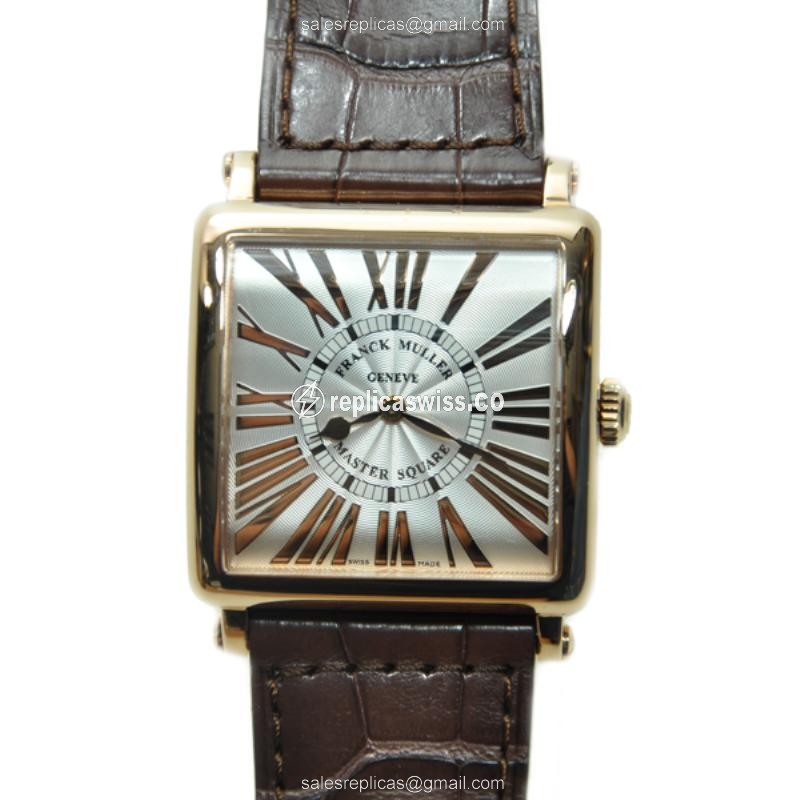 Franck Muller 6002 M QZ REL R - Quartz - 18kt Rose Gold - Silver Dial - Brown Alligator Buckle
