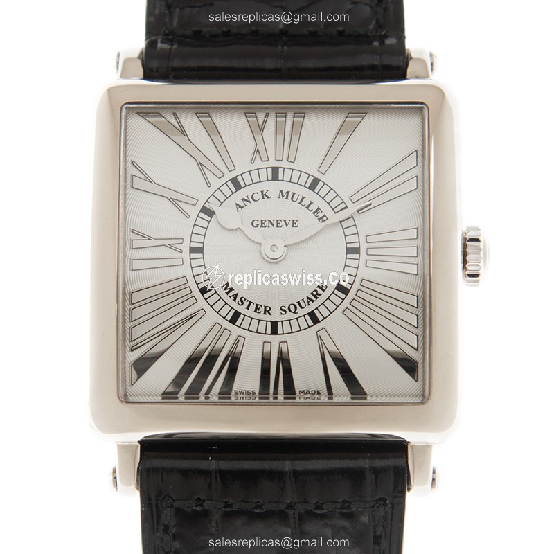Franck Muller 6002 M QZ REL R Master Square - Quartz - 18kt White Gold - Silver Dial - Black Alligator Buckle