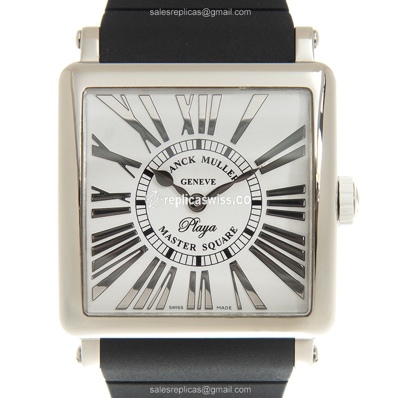 Franck Muller 6002 M QZ REL R PLY Replica - Quartz - Stainless Steel Case - Silver Dial - Black Rubber Strap