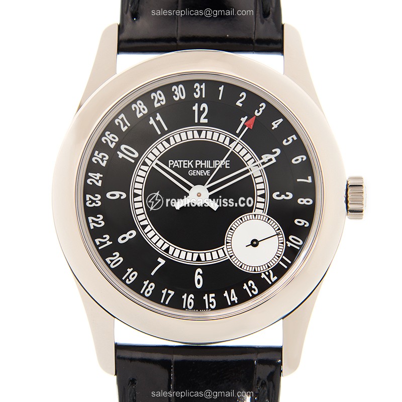 Patek Philippe Replica - 6006G-001 - Automatic - 18kt White Gold - Black Dial - Alligator Strap - Luxury Replica CALATRAVA Watch