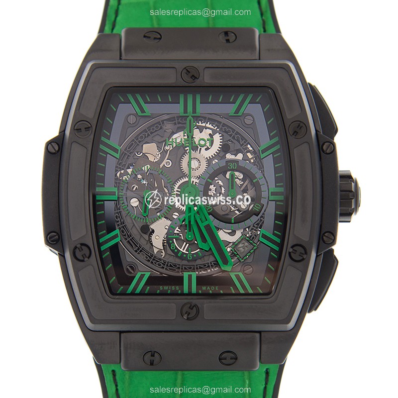 Hublot BIG BANG Replica - Automatic - Black Dial - Steel Case - Black Alligator Strap