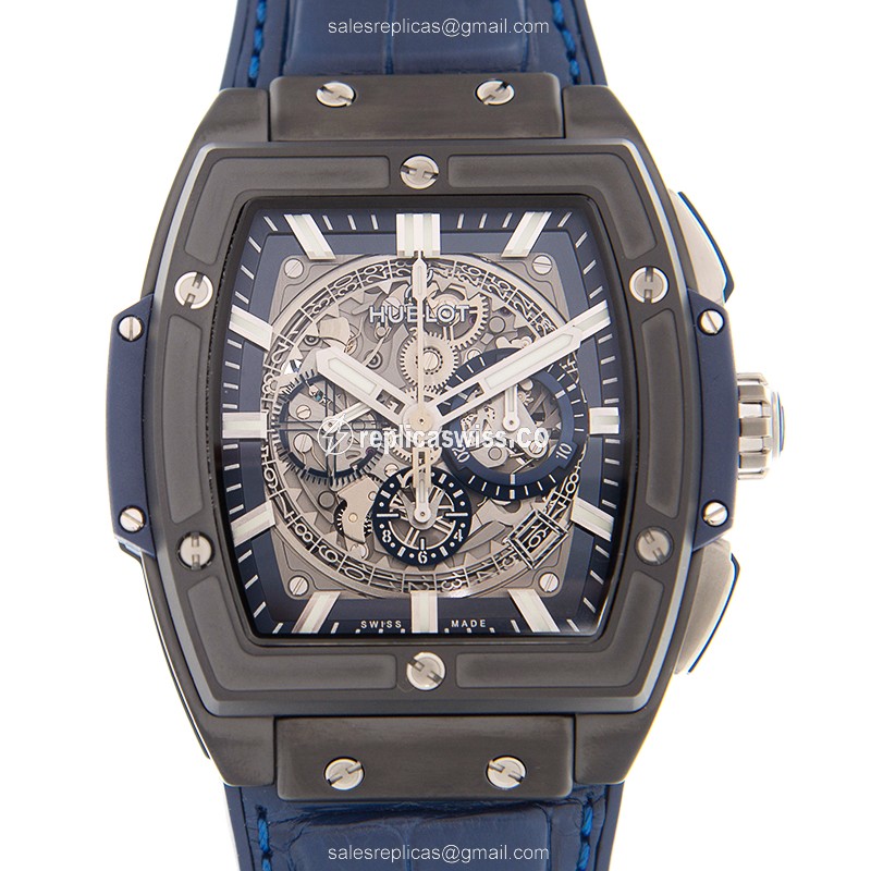 Hublot Spirit of Big Bang Replica - Automatic - Ceramic Case - Silver Dial - Blue Alligator Strap