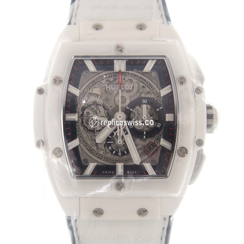 Hublot BIG BANG Replica - Automatic - Ceramic Case - Silver Dial - White Rubber Strap