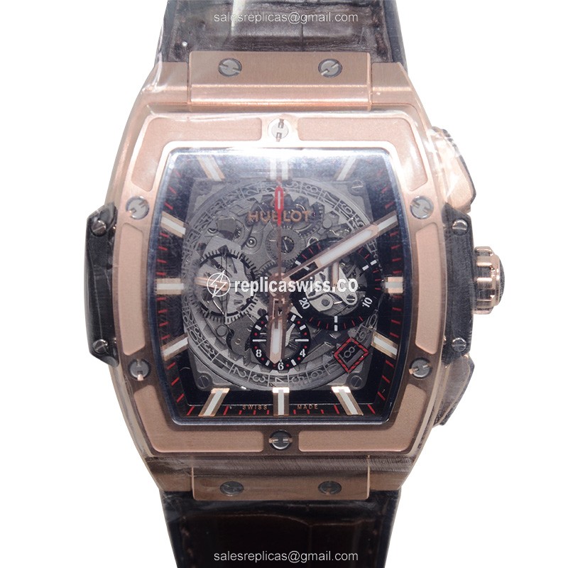 Hublot BIG BANG Replica - Automatic 18kt Rose Gold - Black Dial - Brown Alligator Strap - Luxury Replica BIG BANG Watch