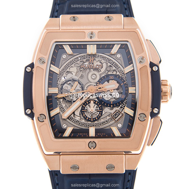 Hublot Big Bang Replica - Automatic - 18kt Rose Gold - Silver Dial - Blue Alligator Strap