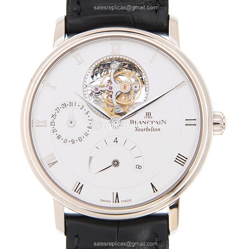 Blancpain Villeret Replica - Automatic 18kt White Gold - White Dial - Black Alligator Strap