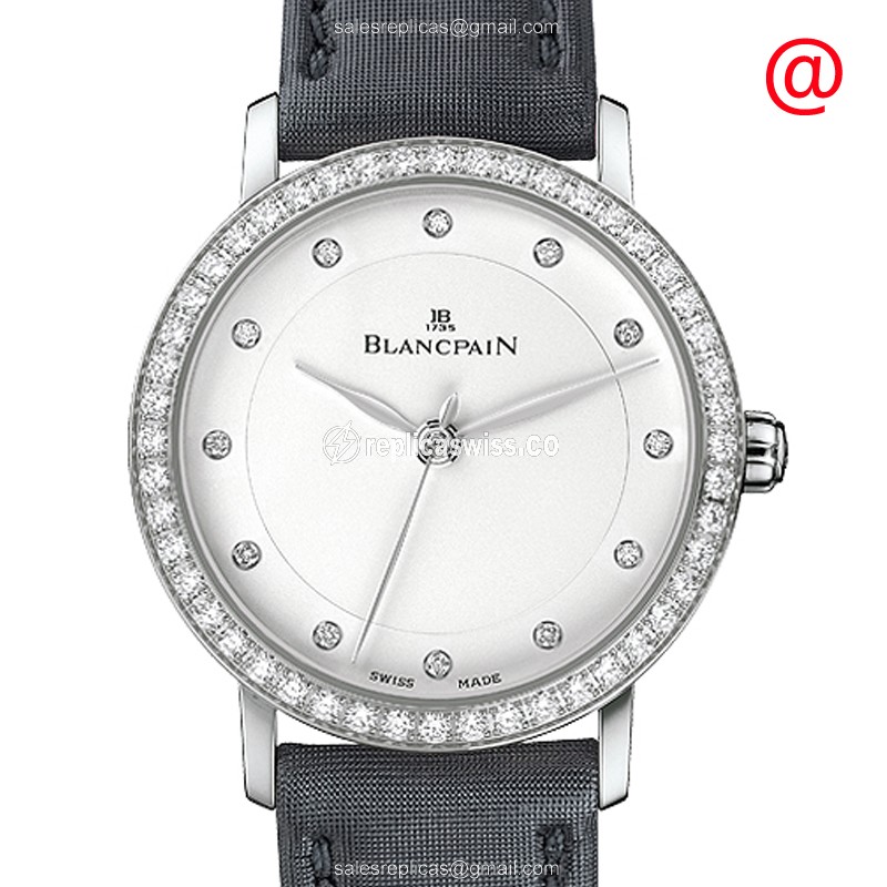 Blancpain VILLERET Replica - Automatic - Stainless Steel & Diamond - White Dial - Black Canvas Strap - Buckle Clasp - Luxury Replica VILLERET Watch