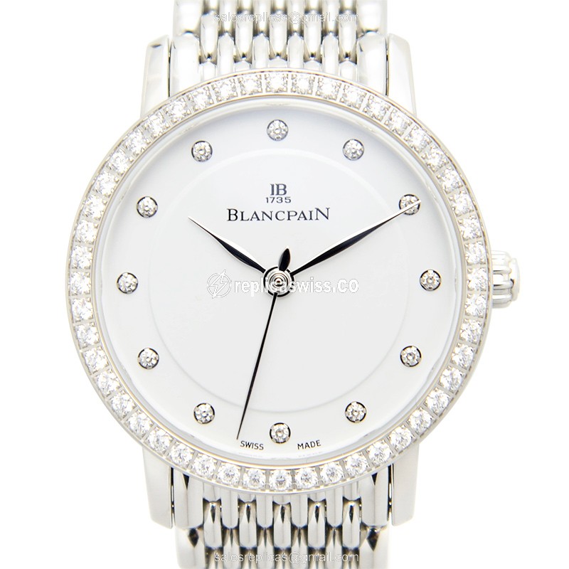 Blancpain 6102-4628A-MMB Replica - Automatic - Diamond Case - White Dial - Silver Steel Strap