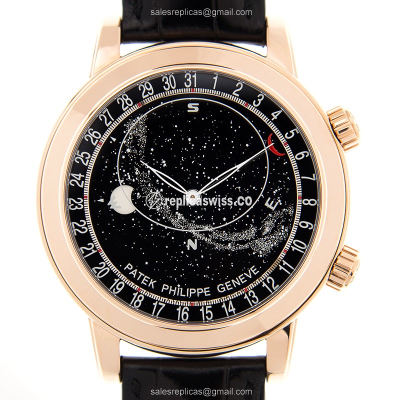 Patek Philippe 6102R-001 Grand Complications Replica - Automatic - 18kt Rose Gold - Black Dial on Black Alligator Strap
