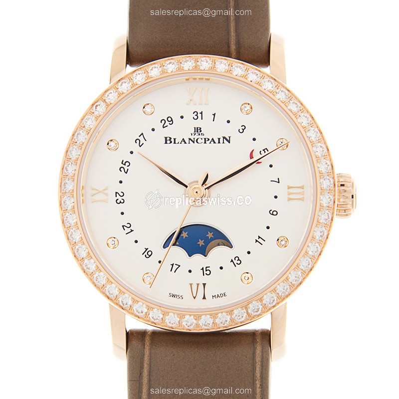 Blancpain Villeret 6106-2987-55A - Automatic - Rose Gold - Diamonds - White Dial - Luxury Replica VILLERET Watch