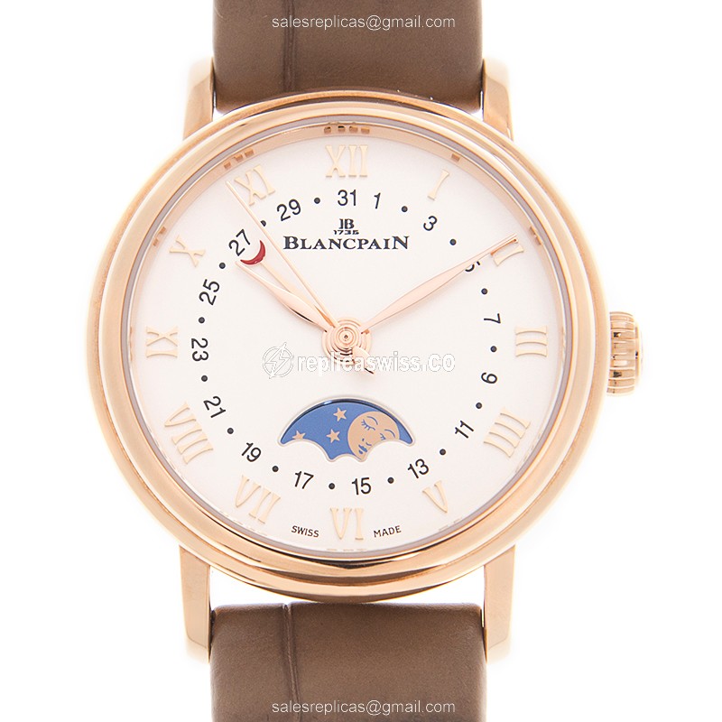Blancpain Classic 6106-3642-55A - Auto 18kt Rose Gold - White Dial, Brown Alligator Strap