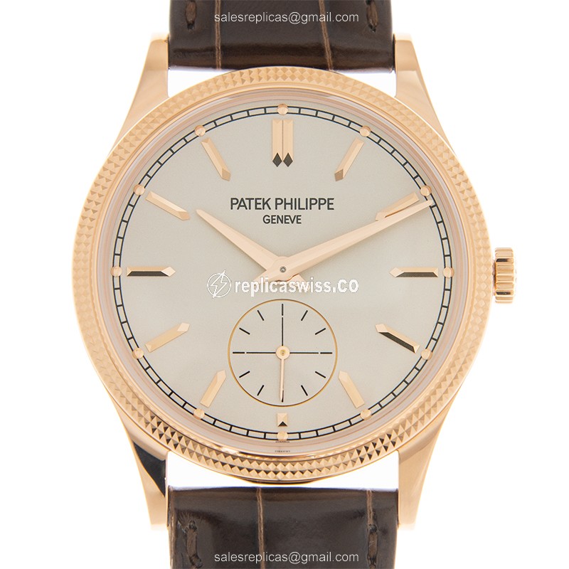 Patek Philippe 6119R-001 Replica - Manual Wind - 18kt Rose Gold - White Dial - Brown Alligator Buckle - Luxury Replica CALATRAVA Watch