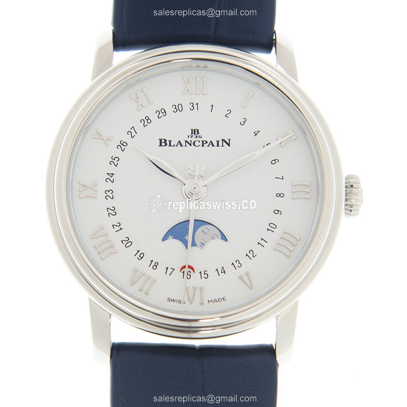 Blancpain 6126-1127-55B Classic - Automatic - Diamond Case - White Dial - Blue Alligator Strap