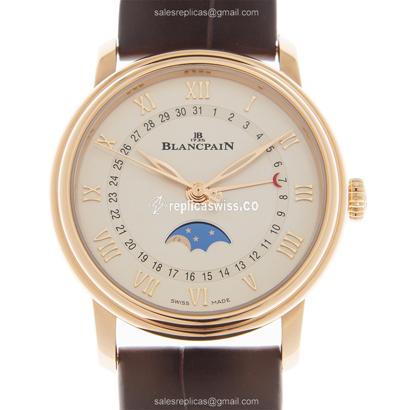 Blancpain 6126-3642-55A Classic - Automatic 18kt Rose Gold - White Dial - Brown Alligator Strap