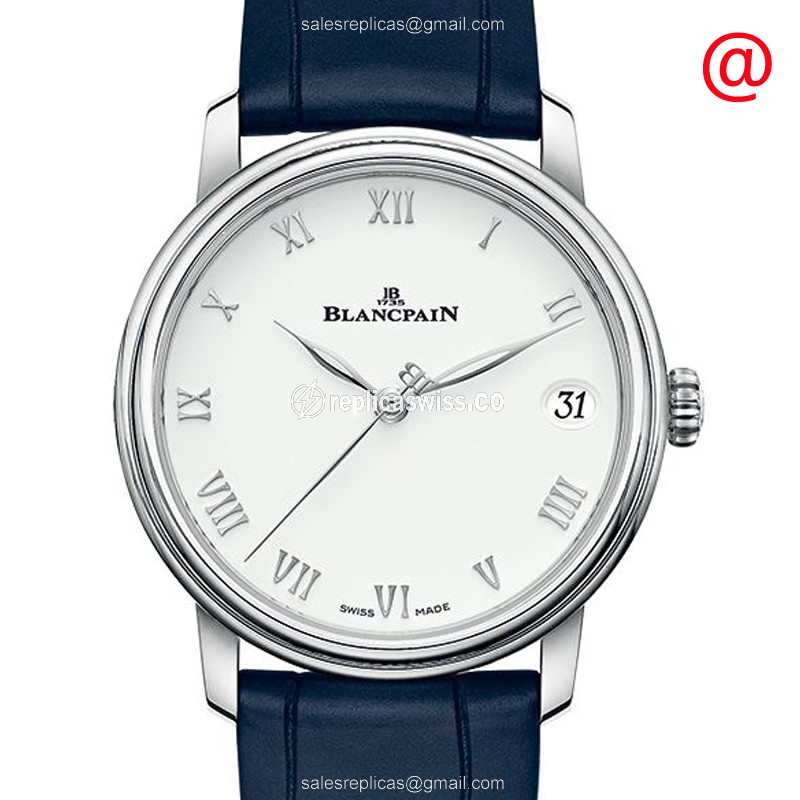 Blancpain VILLERET Automatic Replica - Steel Case - White Dial - Blue Alligator Strap - Buckle Clasp - Luxury Replica VILLERET Watch