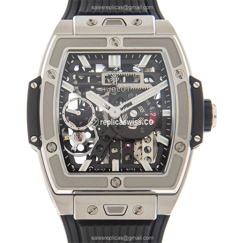 Hublot BIG BANG Replica - Automatic - Titanium Case - Transparent Dial - Black Rubber Strap