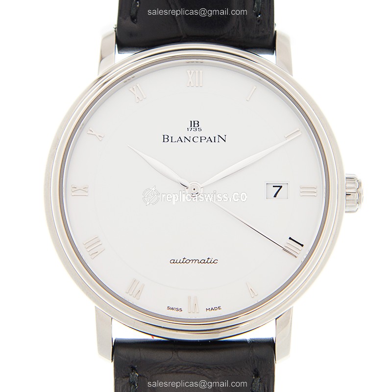 Blancpain Villeret Automatic Replica - Steel Case - White Dial - Black Alligator Strap