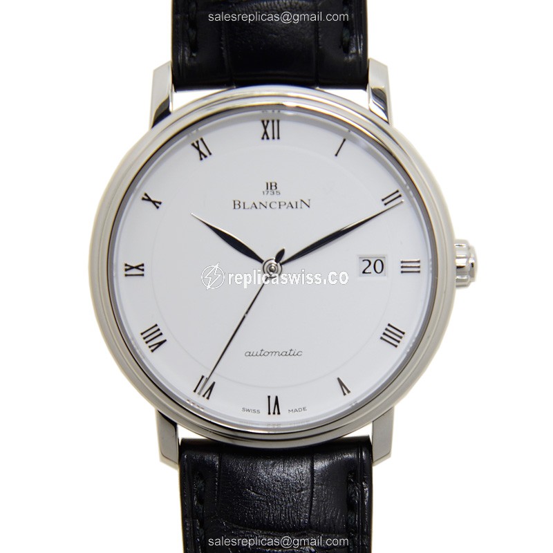 Blancpain Villeret Replica - Automatic - Stainless Steel - White Dial - Black Alligator Strap - Luxury Blancpain Replica Watch