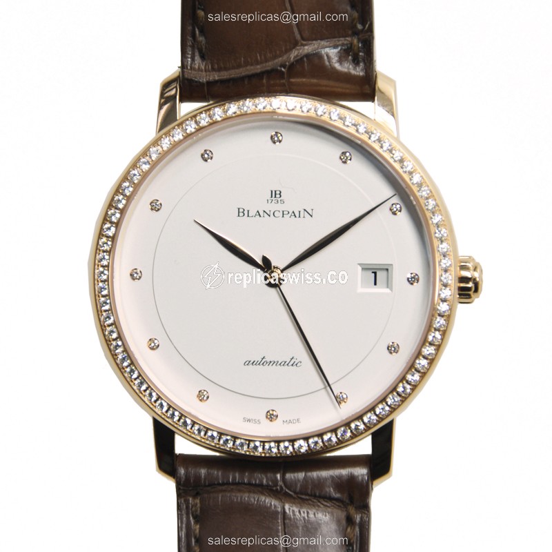 Blancpain Villeret 6223-2987-55B Replica - Automatic - 18kt Rose Gold - Diamond Dial - White