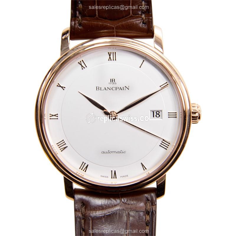 Blancpain Villeret 6223-3642-55A - Auto 18kt Rose Gold - White Dial - Brown Alligator Buckle - Luxury Replica VILLERET Watch