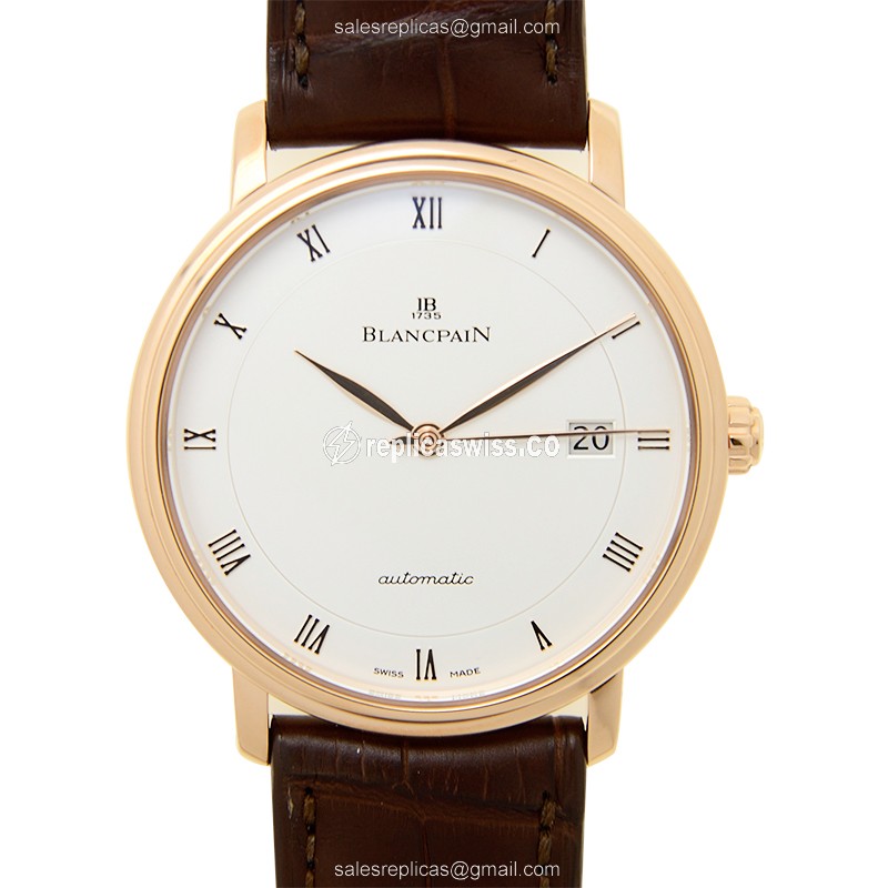 Blancpain Villeret 6223-3642-55B - Auto 18kt Rose Gold - White Dial - Brown Alligator Strap - Luxury Replica VILLERET Watch