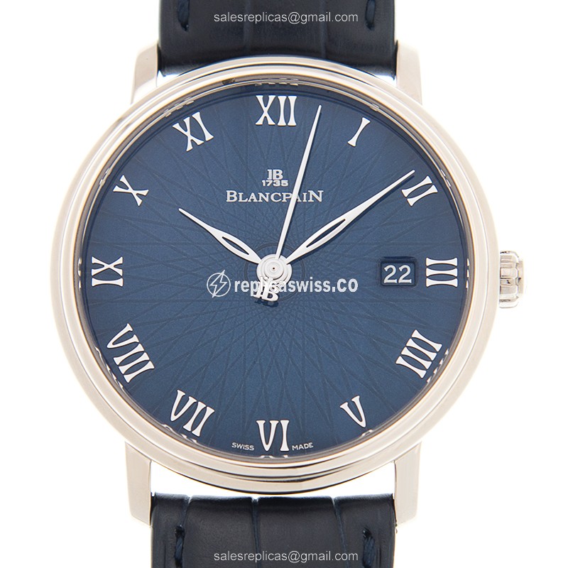 Blancpain Villeret 6223C-1529-55A - Auto 18kt White Gold - Blue Dial - Black Alligator Buckle - Luxury Replica VILLERET Watch