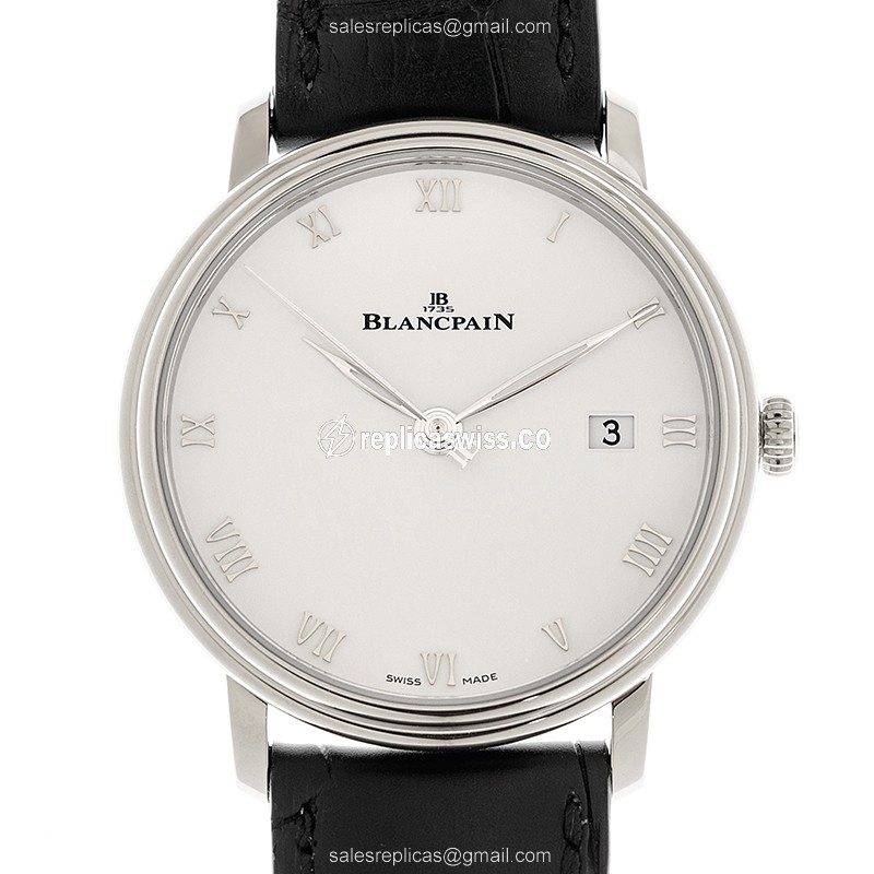 Blancpain Villeret Replica - Automatic - Stainless Steel - White Dial - Black Alligator Strap