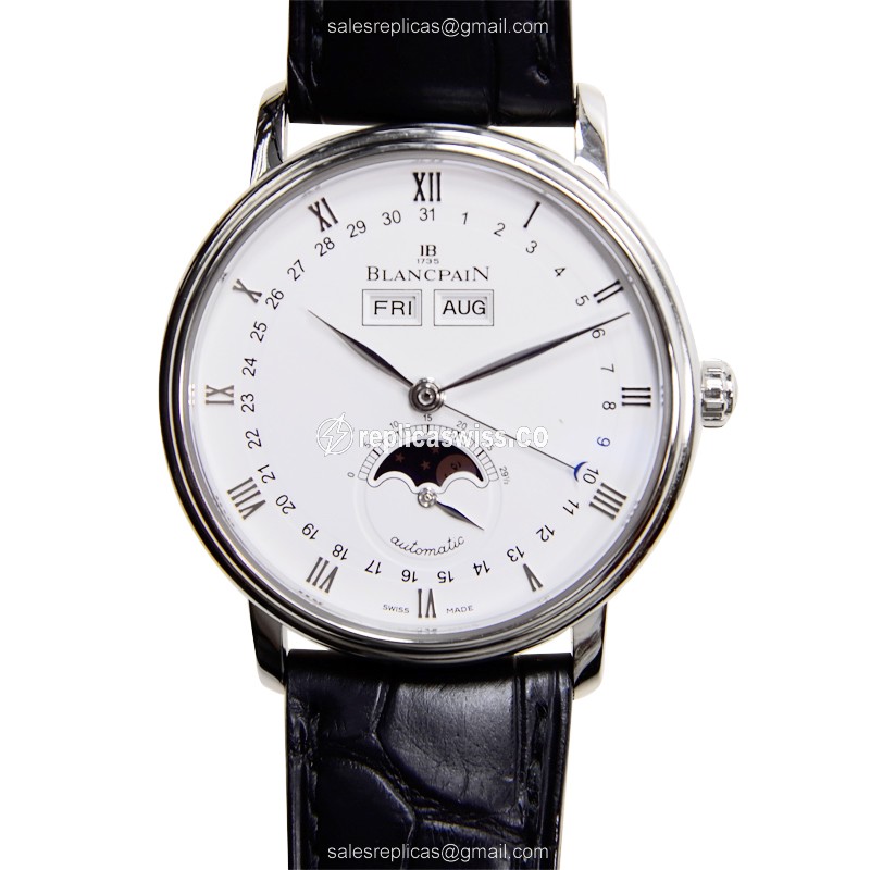 Blancpain Villeret Automatic - Stainless Steel - White Dial - Alligator Black Buckle - Luxury Replica VILLERET Watch