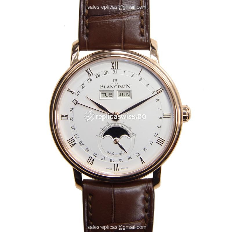 Blancpain Villeret 6263-3642-55A - Automatic 18kt Rose Gold - White Dial - Brown Alligator Strap - Luxury Replica VILLERET Watch