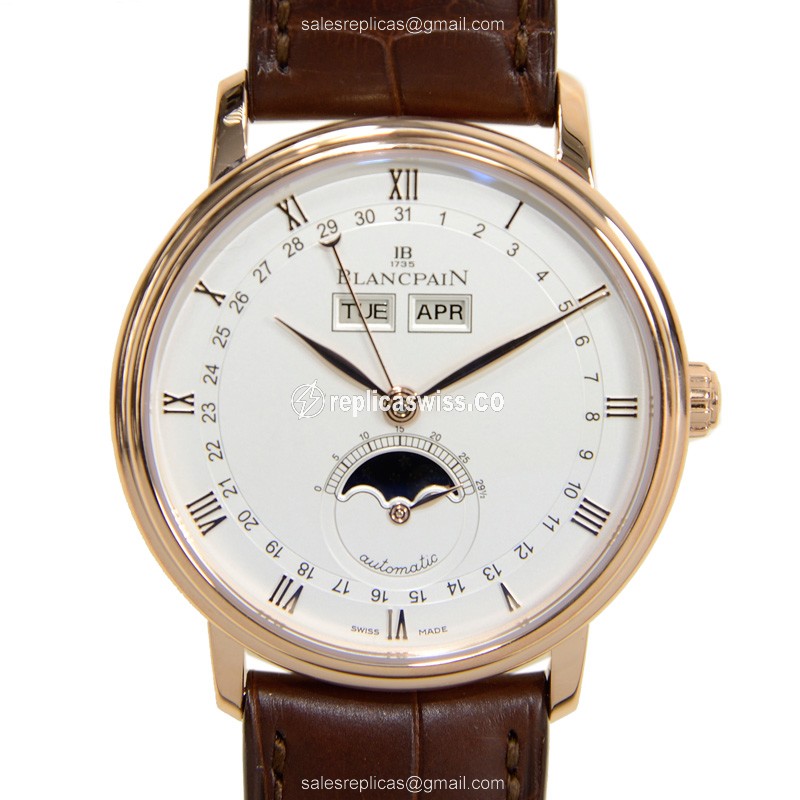 Blancpain Villeret 6263-3642-55B - Automatic 18kt Rose Gold - White Dial - Brown Alligator Strap - Luxury Replica VILLERET Watch