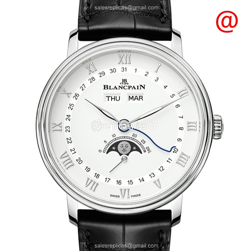 Blancpain Villeret 6264-1127-55B Automatic - White Dial - Steel Case - Black Alligator Strap - Luxury Replica VILLERET Watch